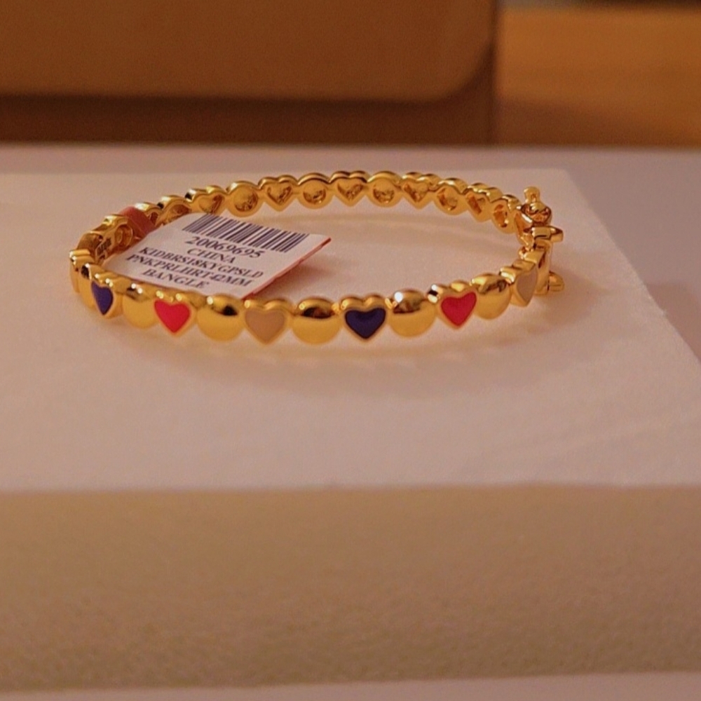 14k Gold Heart Bracelet with Pink and Purple Accents